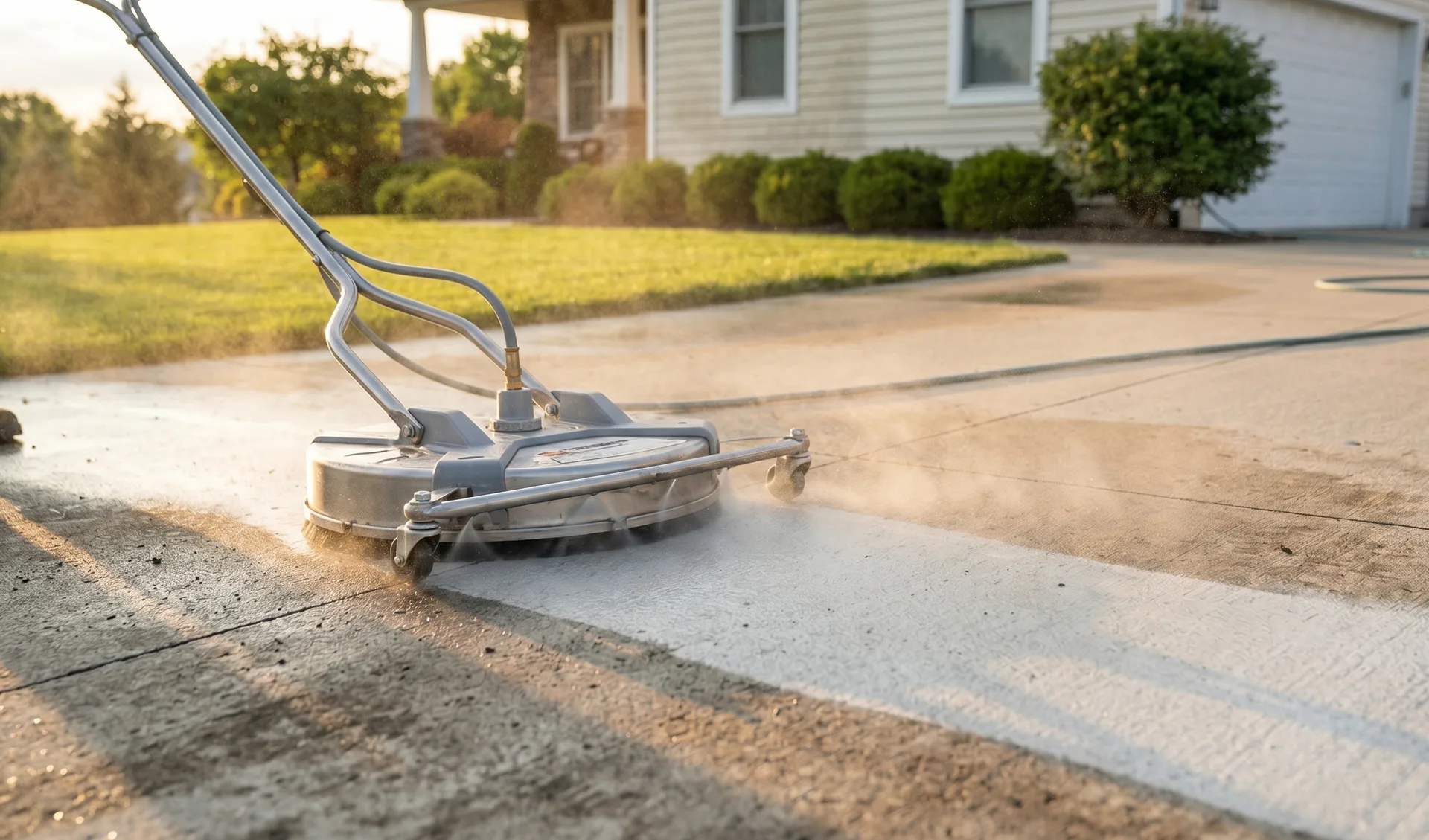 Minneapolis interlock pavers cleaned with rotating surface cleaner — joint sand visible