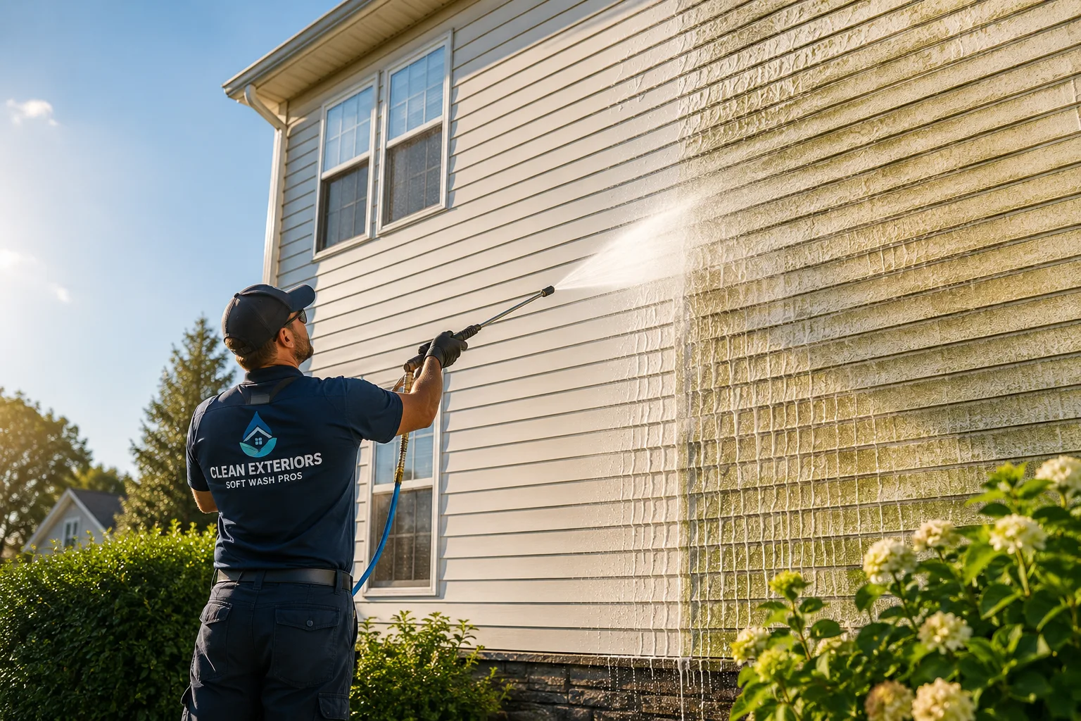 Pressure Washing Wall Closeup on /siding-cleaning/ — Minneapolis Power Washing Minneapolis