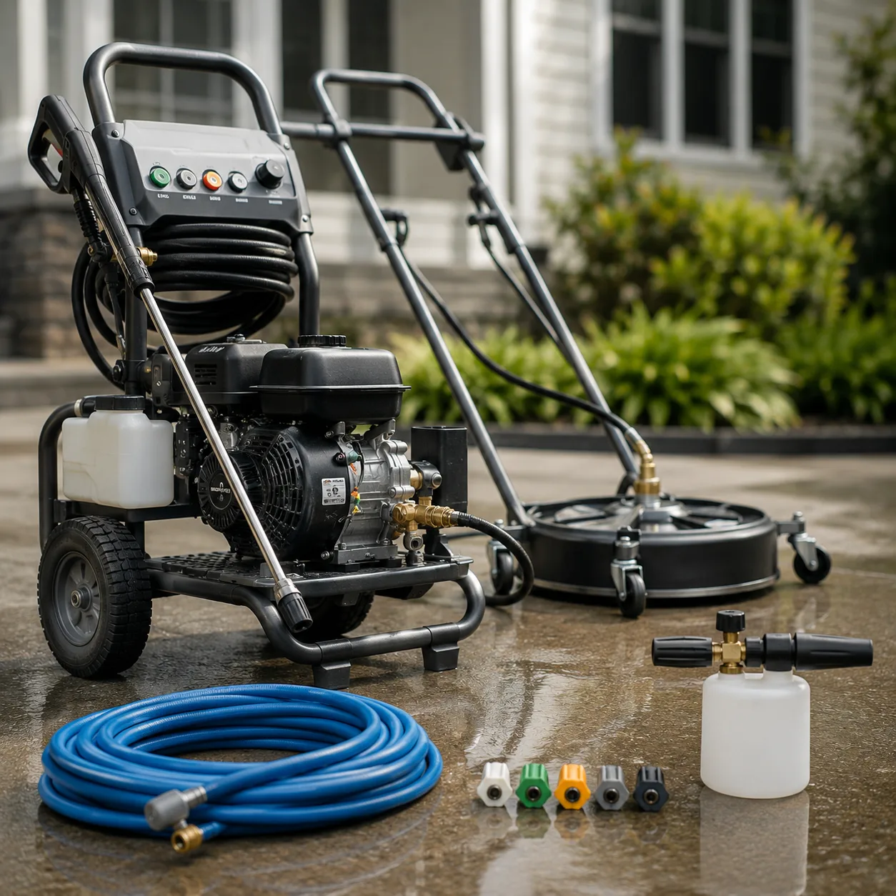 Minneapolis gas station forecourt with cleaning equipment in position