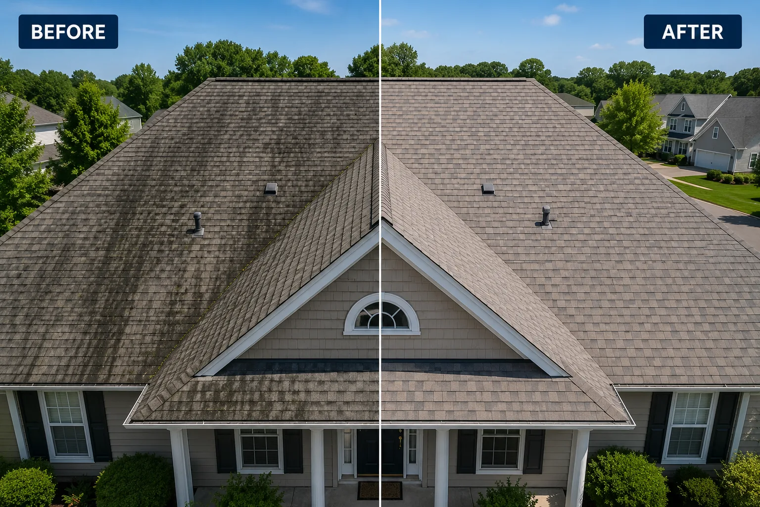 Minneapolis two-story home with chimney cleaned alongside roof